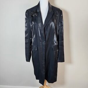 VTG Della Spiga Tuxedo Jacket Women 14 Black Shimmer Viscose Blazer Brooch Event